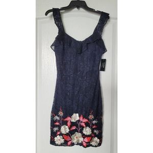 Guess Los Angeles dress Navy Blue Crochet With Flowers Embroidery Size 4